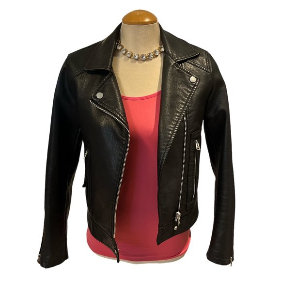 TOPSHOP Vegan Moto Bomber Jacket Size 4 Excellent Condition Zip Up Bikercore - Picture 4 of 13